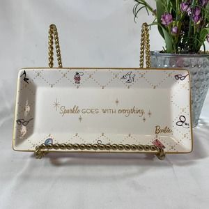 Barbie Hallmark Trinket Jewelry Tray 2016 Sparkle Goes with Everything Pink Gold